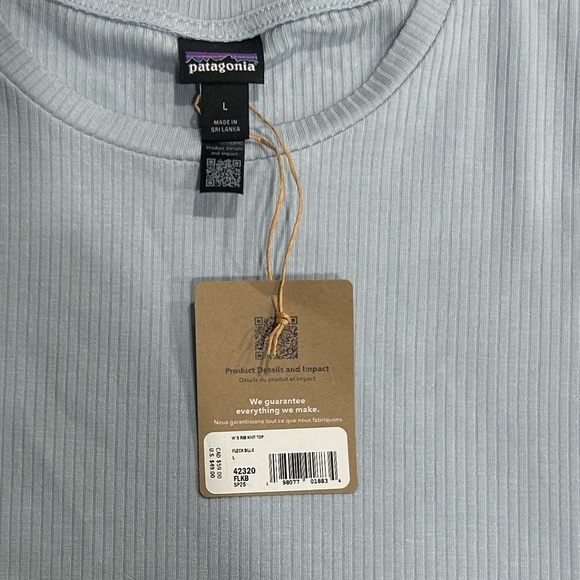 Patagonia Women's Large Rib Knit Top Fleck Blue NWT Slim Fit Cap Sleeves Stretch - Picture 5 of 9